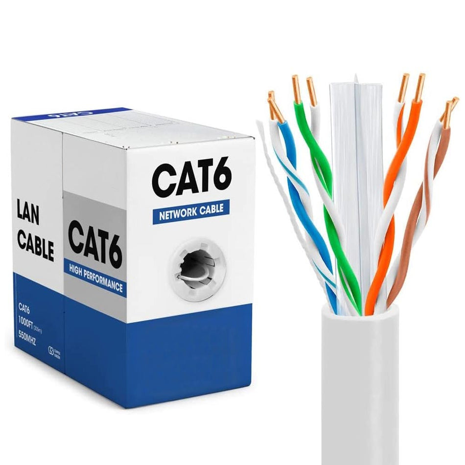 CAT6 Ethernet Cable 24AWG Solid Oxygen-Free Copper (OFC) ,  UTP 250MHz High-Speed 10-Gigabit Internet Cable 1000 FT/ Box